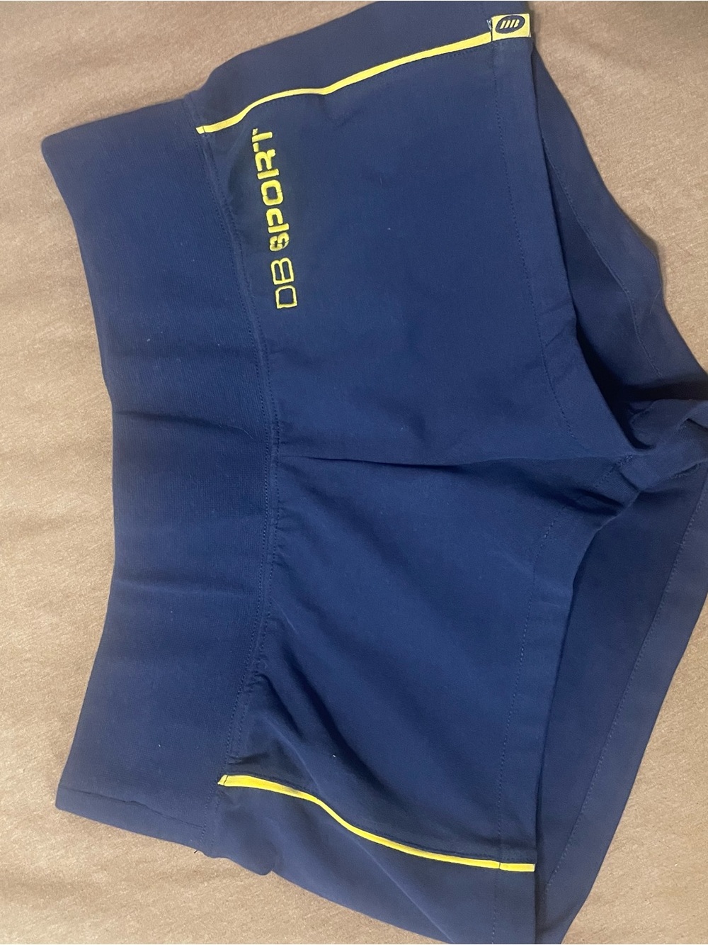 DB Sport Women's Navy Performance Shorts with Yellow Accents - Picture 3 of 4